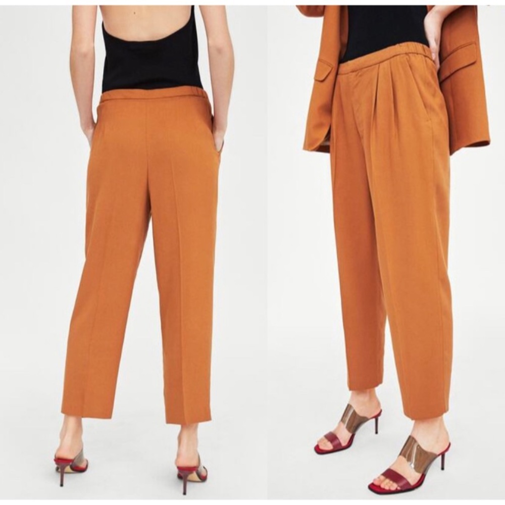 Zara High Rise Pleated Tapered Ankle Length Pants